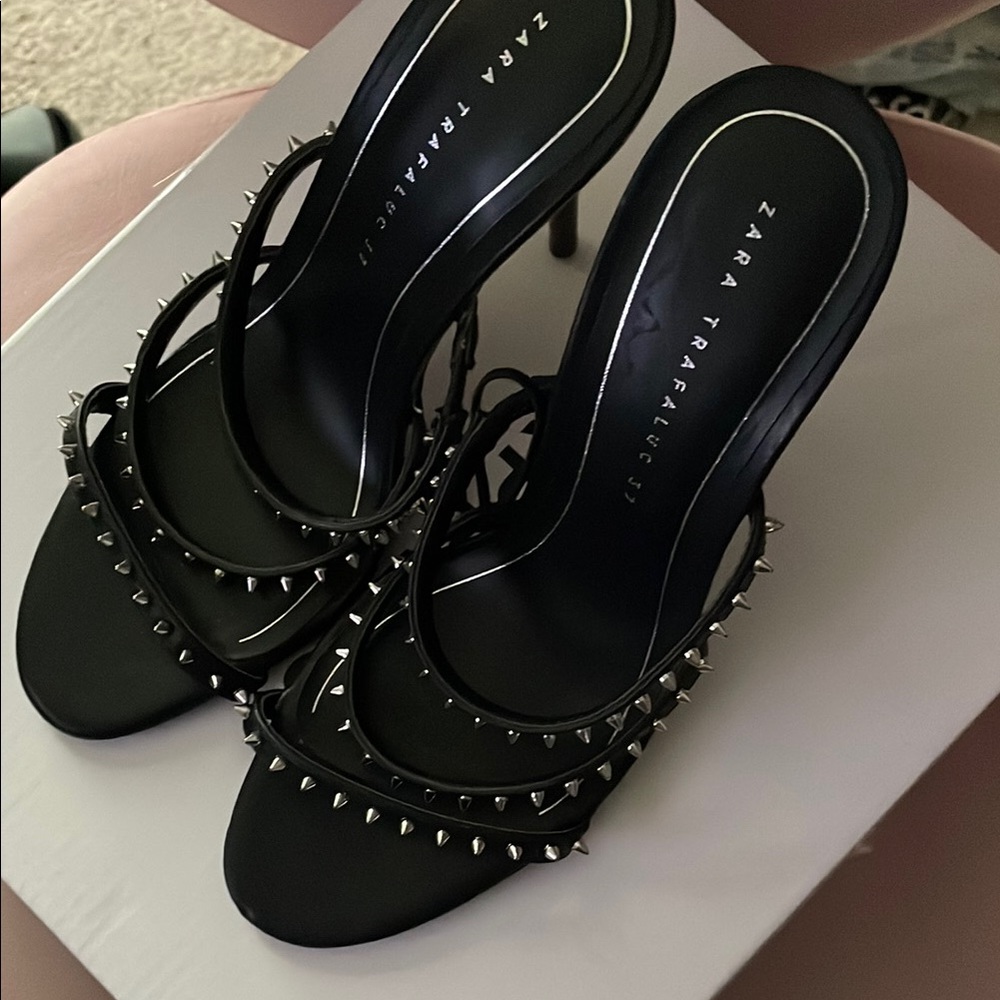 Zara Black Studded Heeled Sandals - Picture 3 of 4
